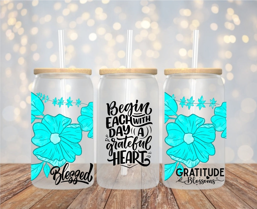 Gratitude frosted glass tumbler