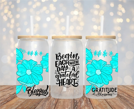Gratitude frosted glass tumbler